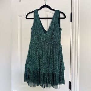 Trixxi Metallic Shimmer Sparkly Tiered Teal Tiered Mini Dress